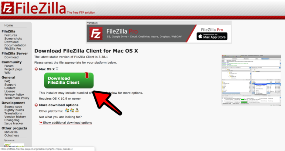 filezilla download mac os x 10.9